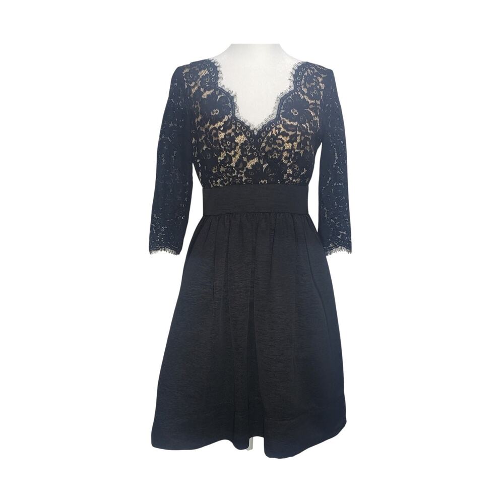 Eliza J Sz 2 Metallic Gold Black Lace Dress Cocktail Holiday Party Wedding